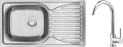 Steel sink with tap, 1-bowl with drainer