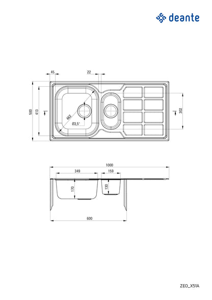 Steel sink, 1.5-bowl with drainer