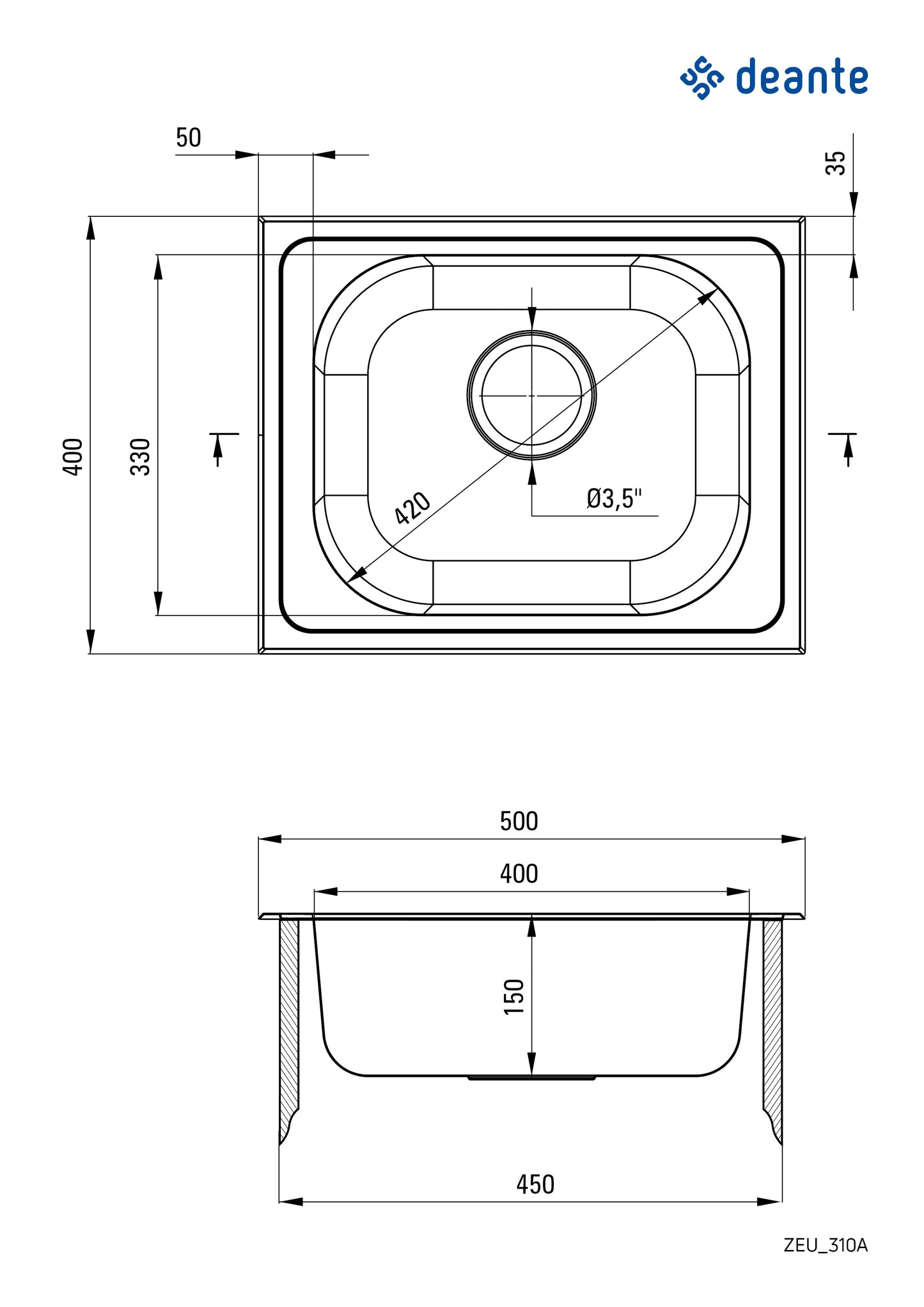 Steel sink, 1-bowl