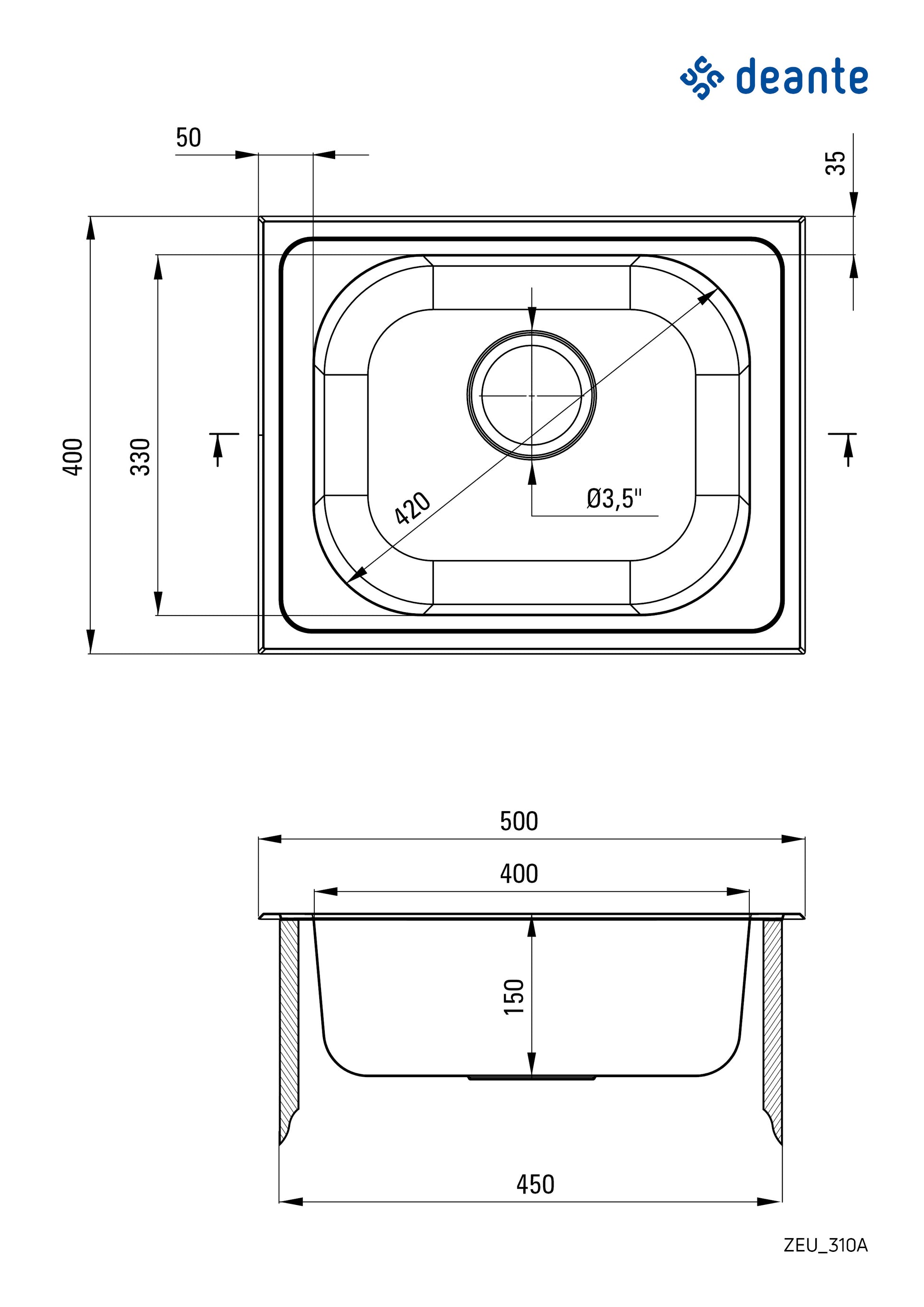 Steel sink, 1-bowl