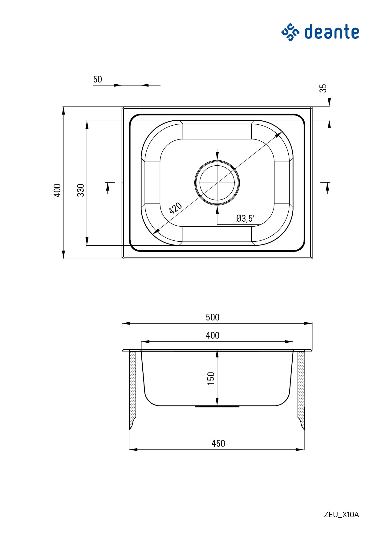 Steel sink, 1-bowl