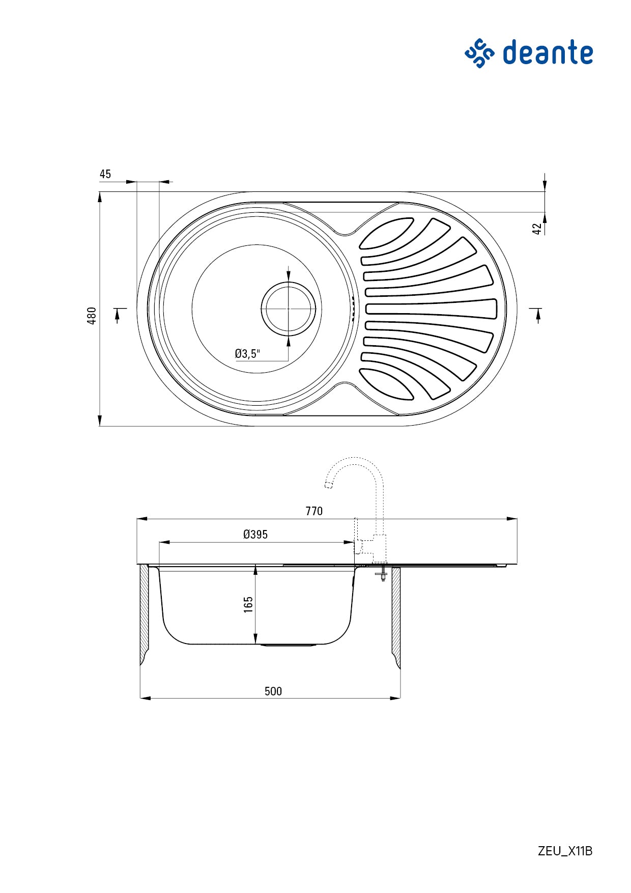 Steel sink, 1-bowl with drainer
