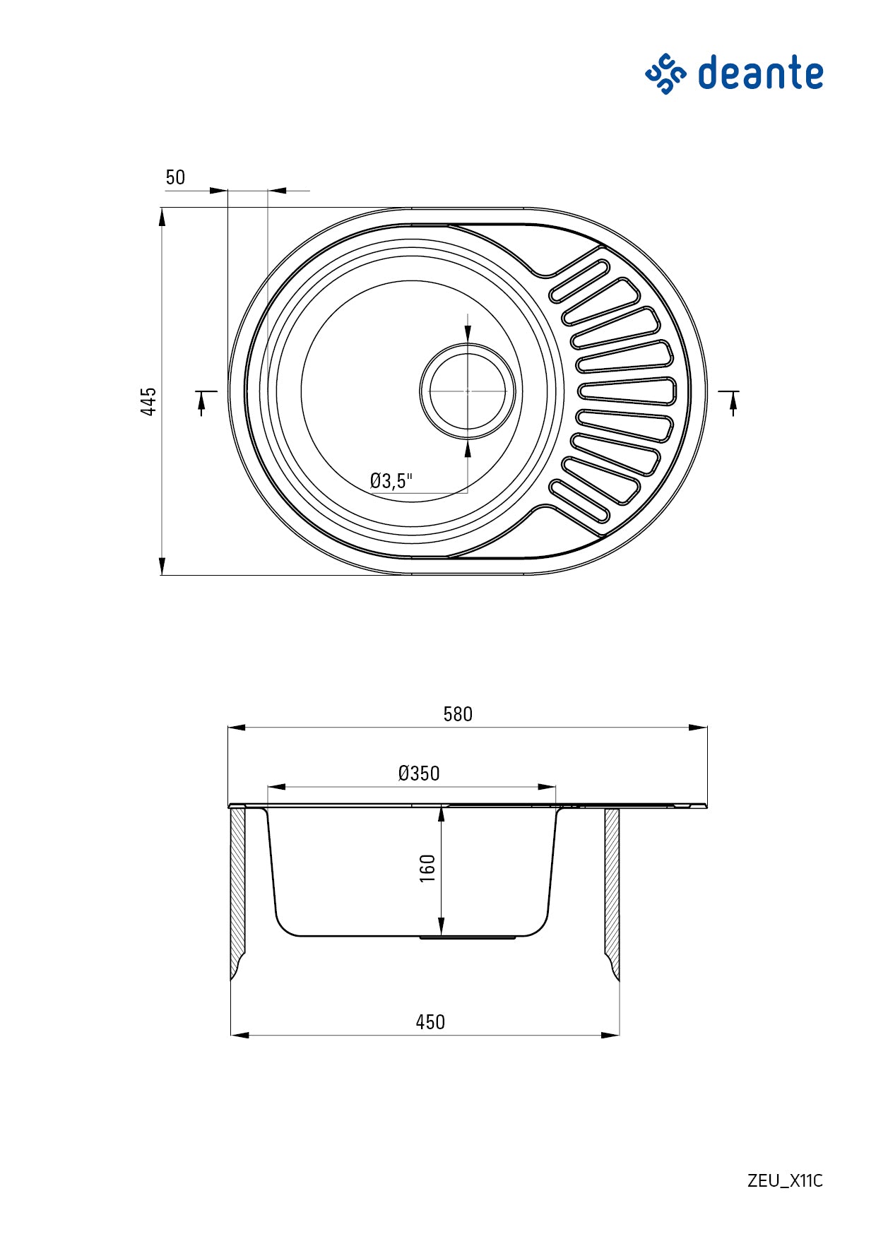 Steel sink, 1-bowl with drainer