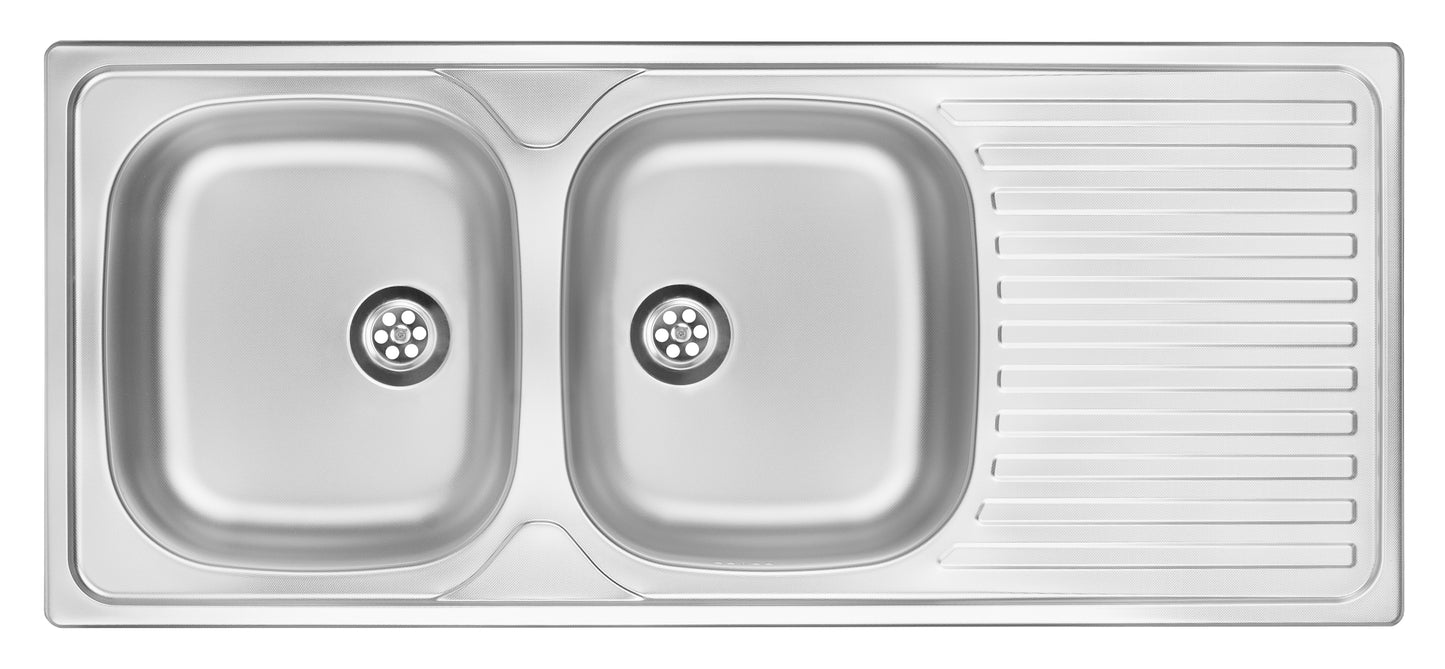 Steel sink, 2-bowl with drainer