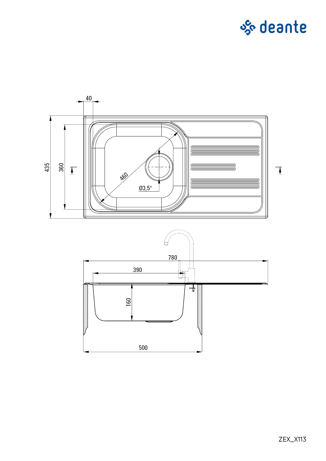 Steel sink, 1-bowl with drainer