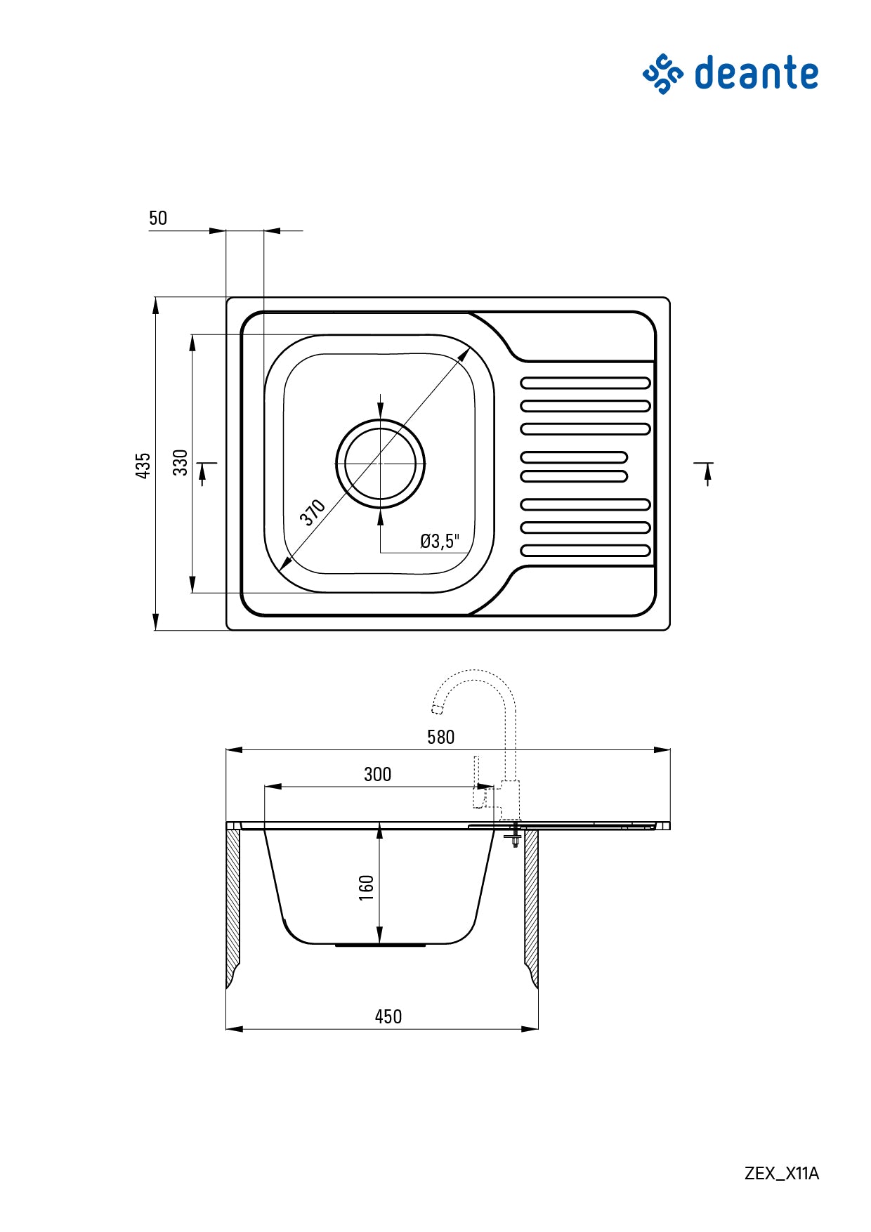 Steel sink, 1-bowl with drainer