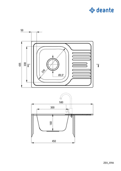 Steel sink, 1-bowl with drainer
