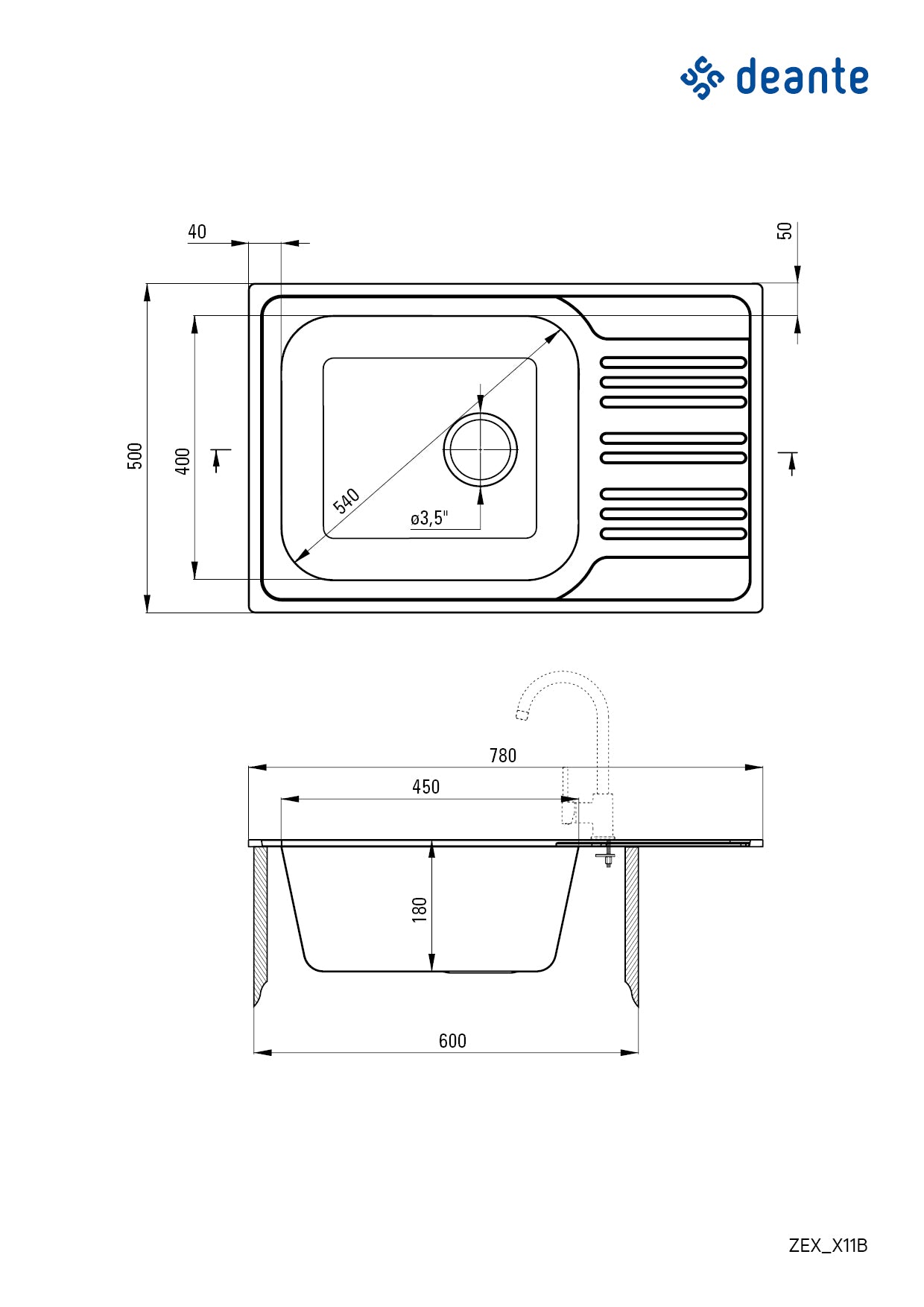 Steel sink, 1-bowl with drainer