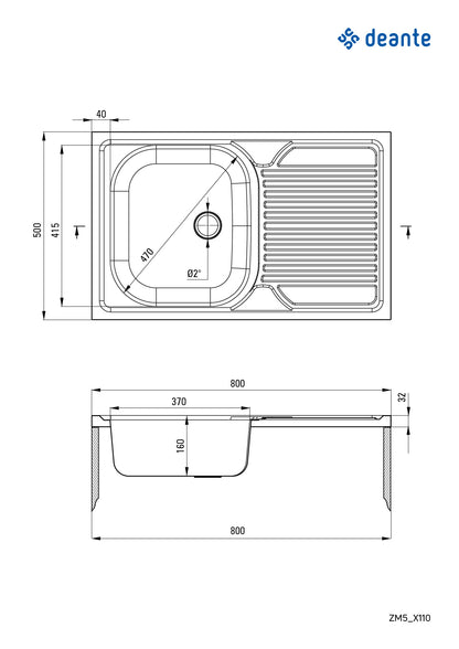 Steel sink, 1-bowl with drainer - lay-on
