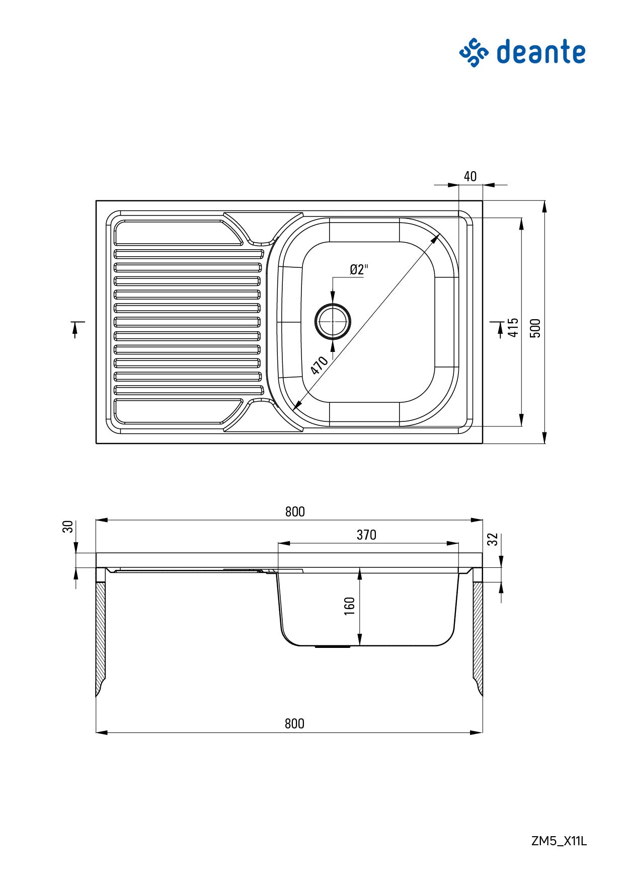 Steel sink, 1-bowl with drainer, on the left side - lay-on