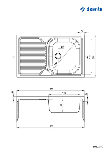 Steel sink, 1-bowl with drainer, on the left side - lay-on