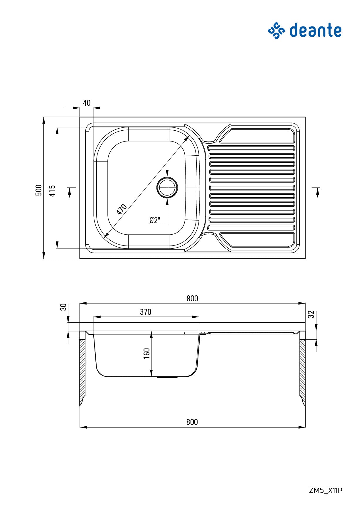 Steel sink, 1-bowl with drainer, on the right side - lay-on