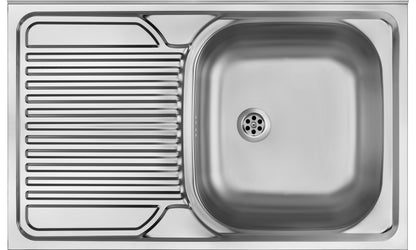 Steel sink, 1-bowl with drainer, on the left side - lay-on