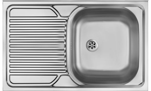 Steel sink, 1-bowl with drainer, on the left side - lay-on