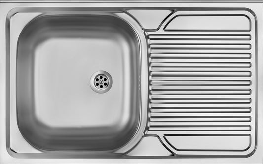 Steel sink, 1-bowl with drainer, on the right side - lay-on