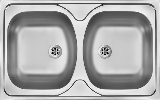 Steel sink, 2-bowl - lay-on