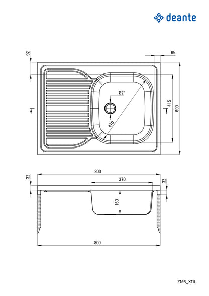 Steel sink, 1-bowl with drainer, on the left side - lay-on