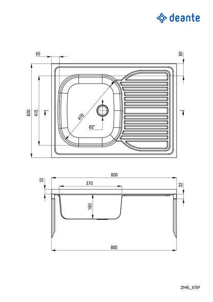 Steel sink, 1-bowl with drainer, on the right side - lay-on