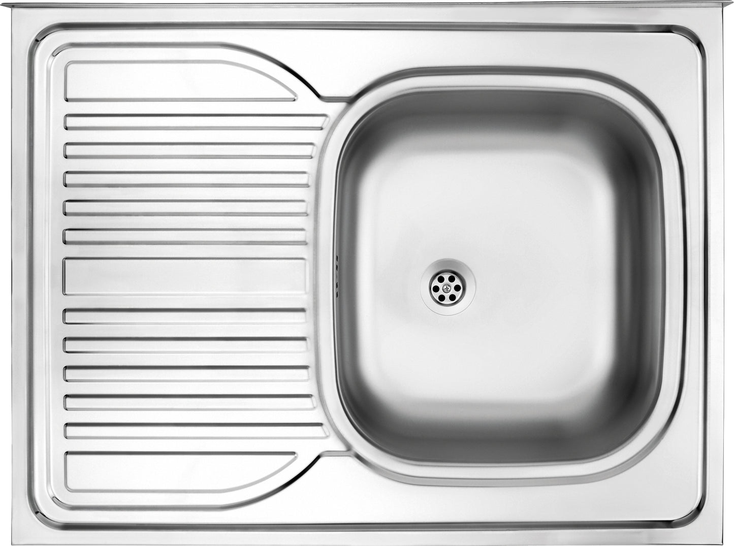 Steel sink, 1-bowl with drainer, on the left side - lay-on