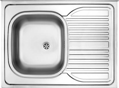 Steel sink, 1-bowl with drainer, on the right side - lay-on