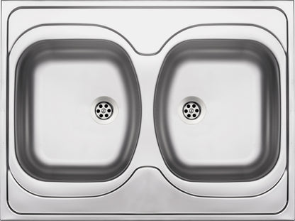 Steel sink, 2-bowl - lay-on