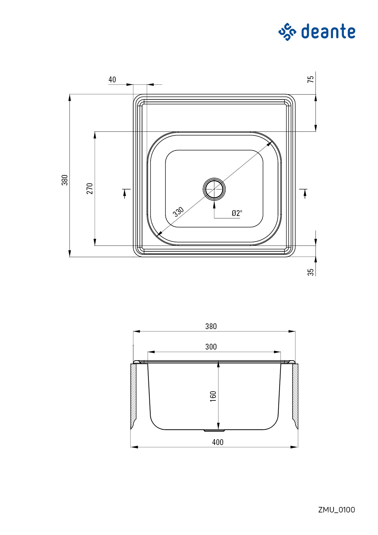 Steel sink, 1-bowl