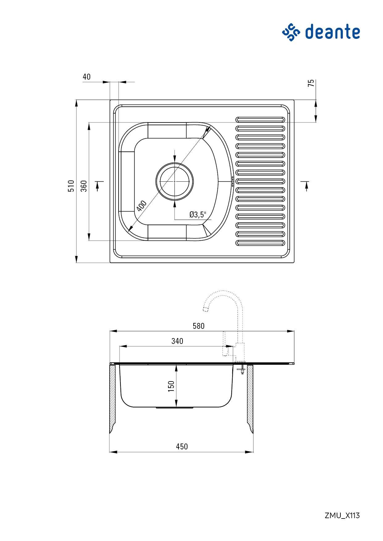 Steel sink, 1-bowl with drainer