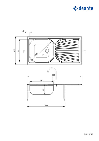 Steel sink, 1-bowl with drainer