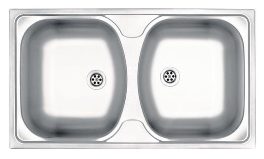 Steel sink, 2-bowl
