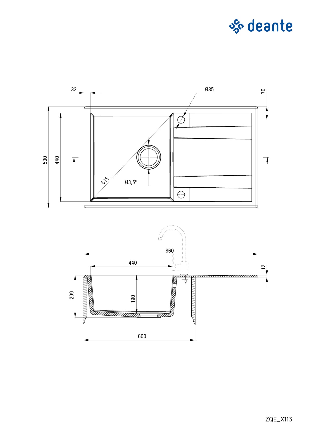 Granite sink, 1-bowl with drainer