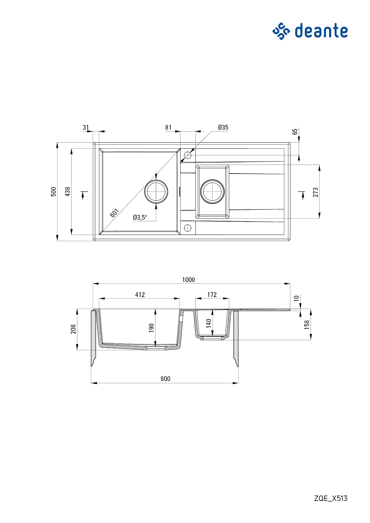 Granite sink, 1.5-bowl with drainer