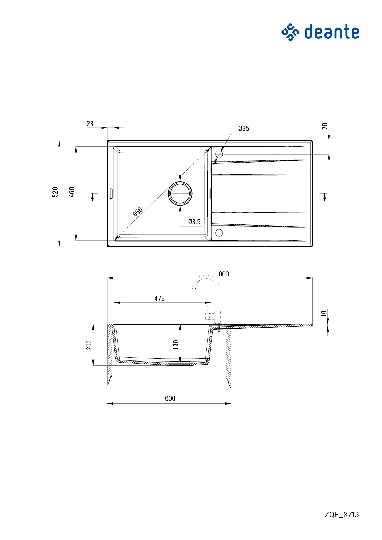 Granite sink, 1-bowl with drainer