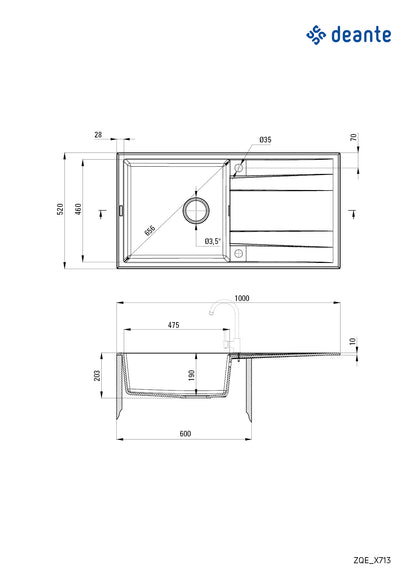Granite sink, 1-bowl with drainer