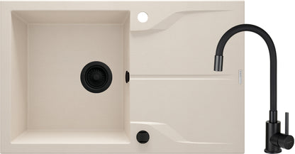 Granite sink with tap, 1-bowl with drainer