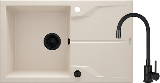 Granite sink with tap, 1-bowl with drainer