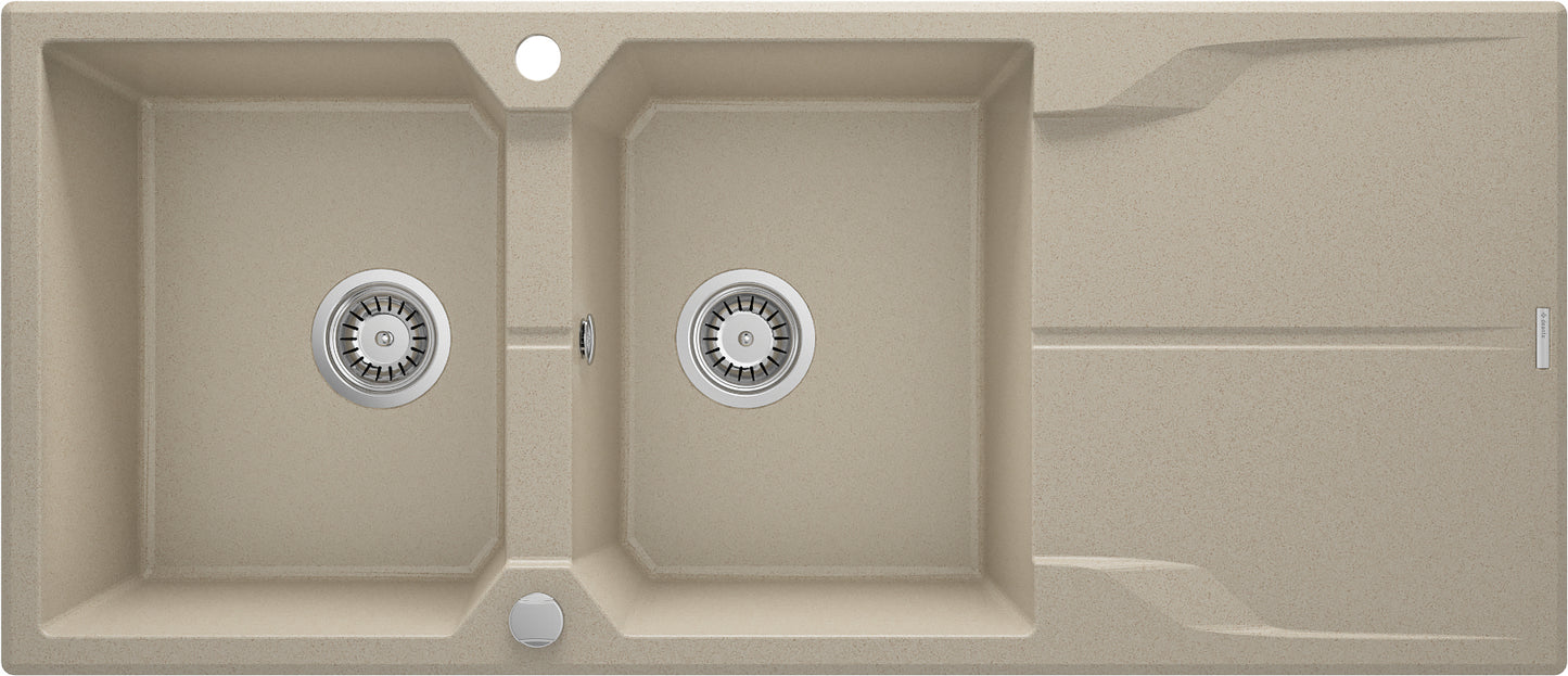 Granite sink, 2-bowl with drainer