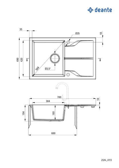 Granite sink, 1-bowl with drainer
