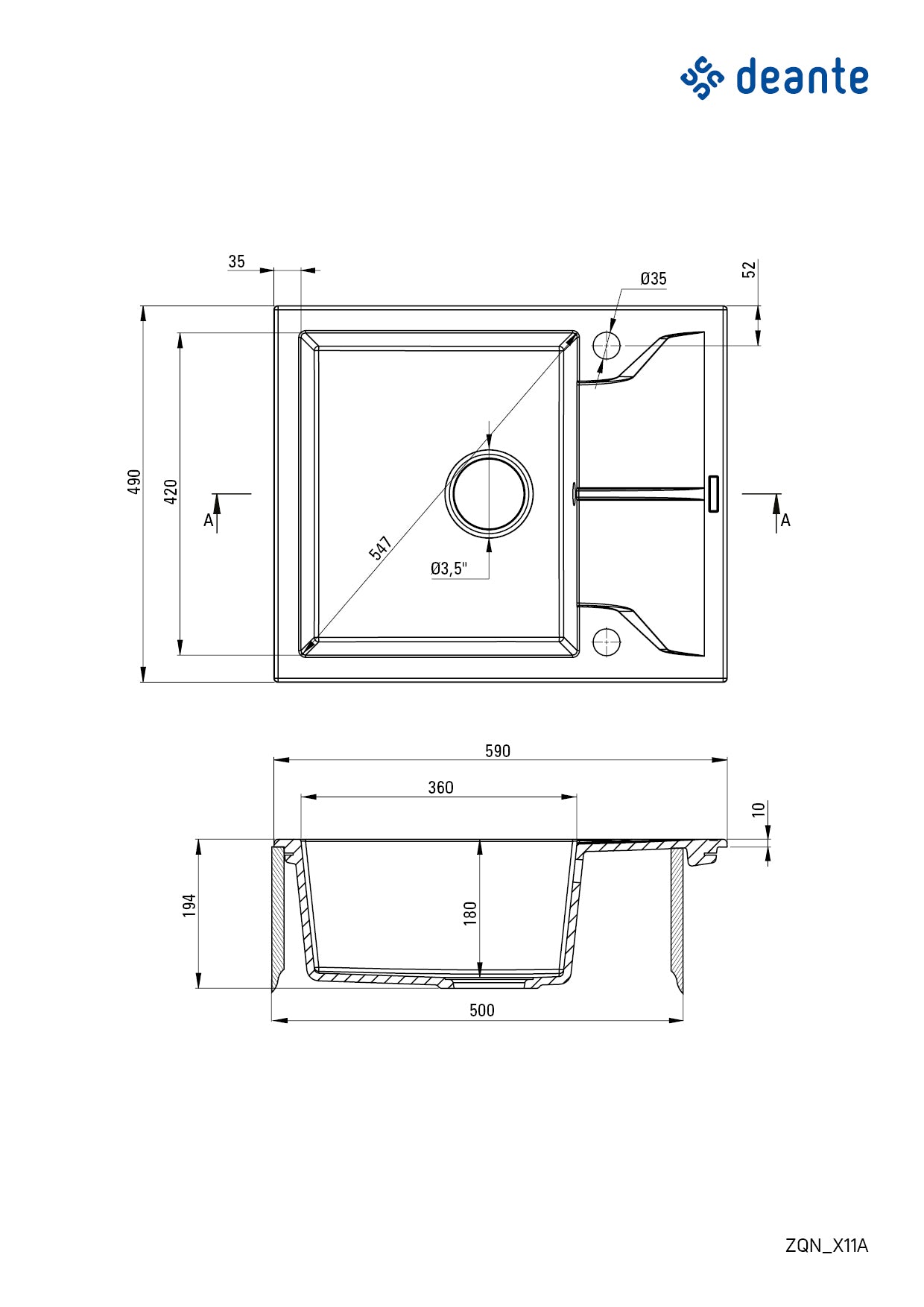Granite sink, 1-bowl with drainer