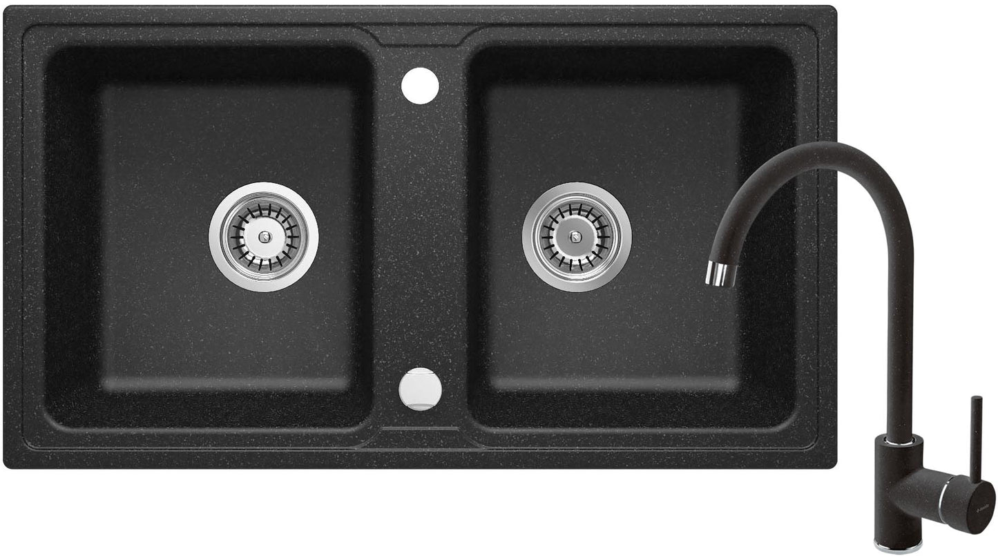 Granite sink with tap, 2-bowl
