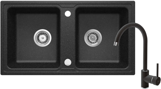 Granite sink with tap, 2-bowl