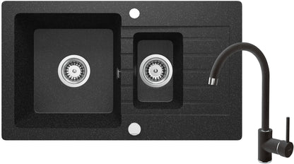 Granite sink with tap, 1.5-bowl with drainer