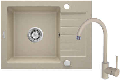 Granite sink with tap, 1-bowl with drainer