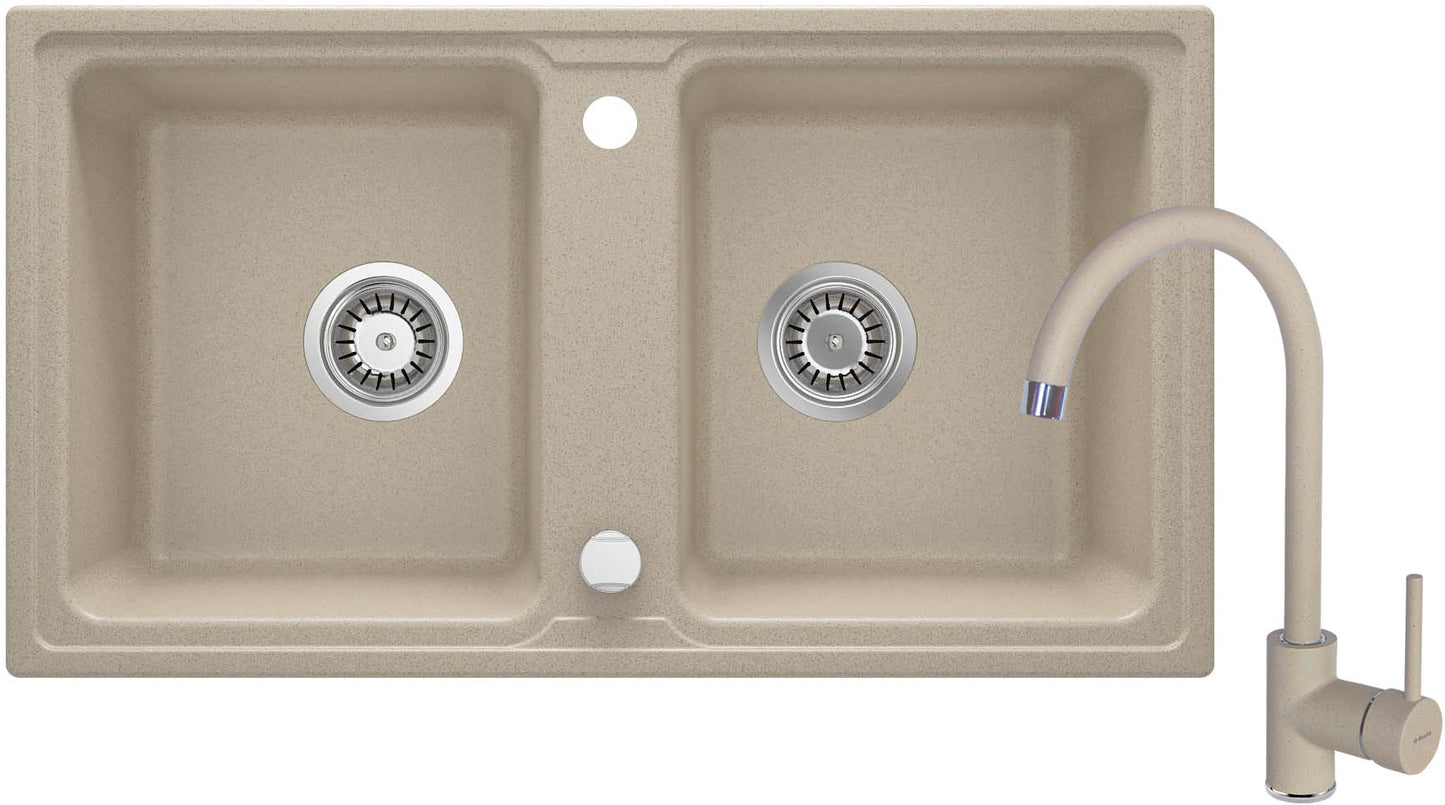 Granite sink with tap, 2-bowl