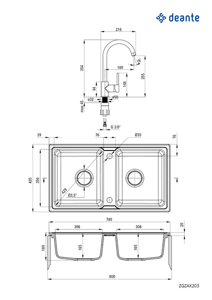 Granite sink with tap, 2-bowl