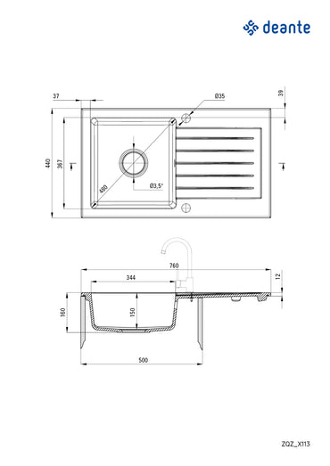 Granite sink, 1-bowl with drainer