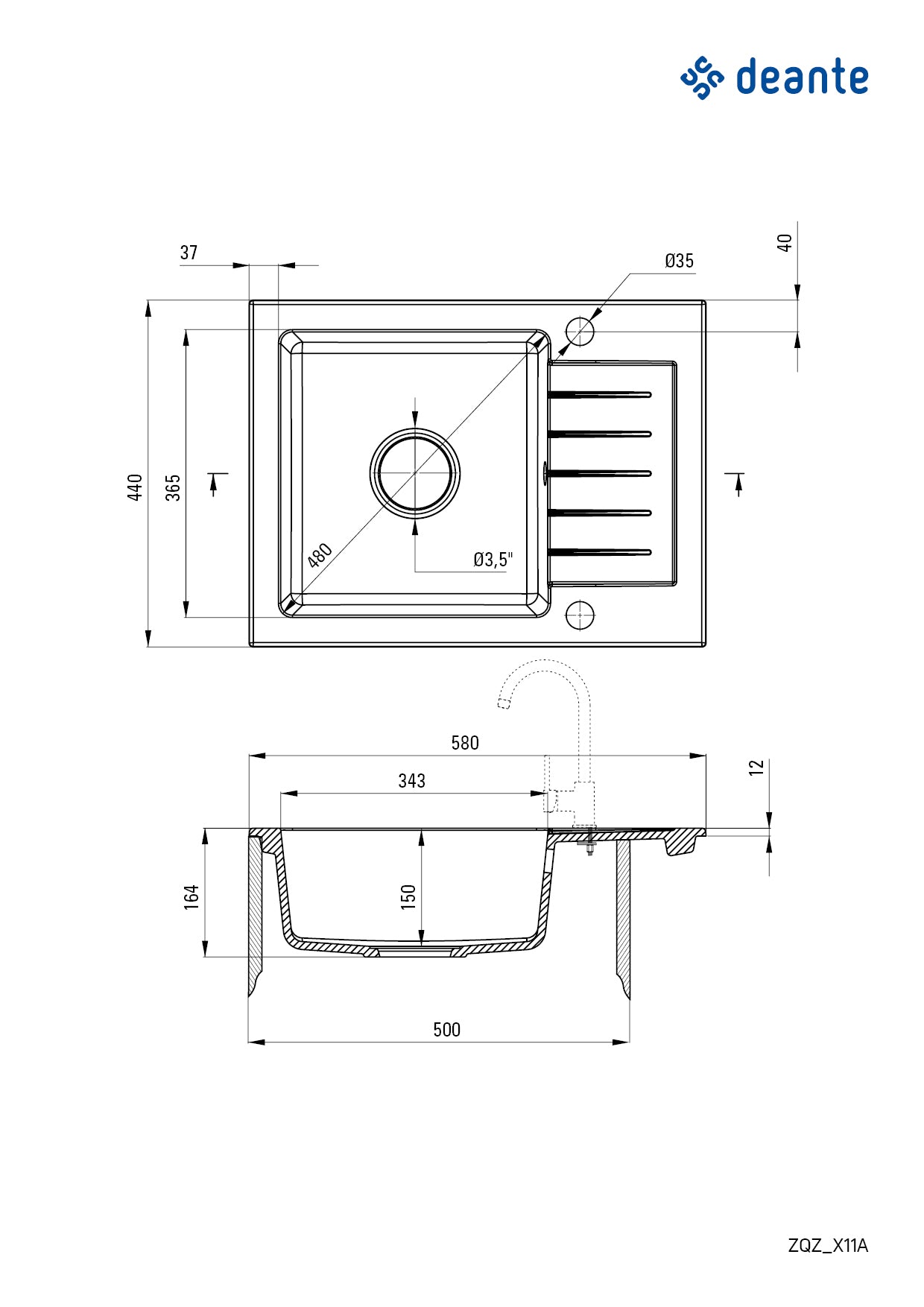 Granite sink, 1-bowl with drainer