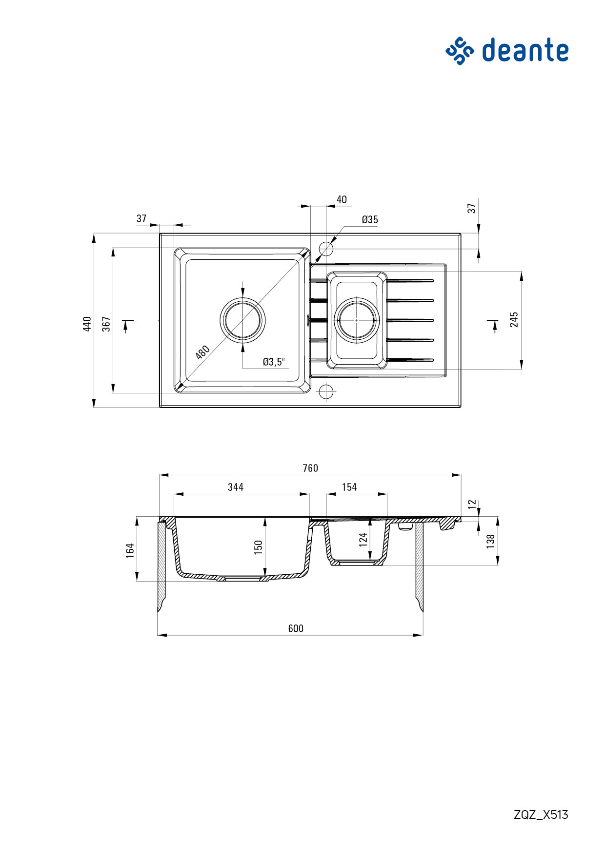 Granite sink, 1.5-bowl with drainer