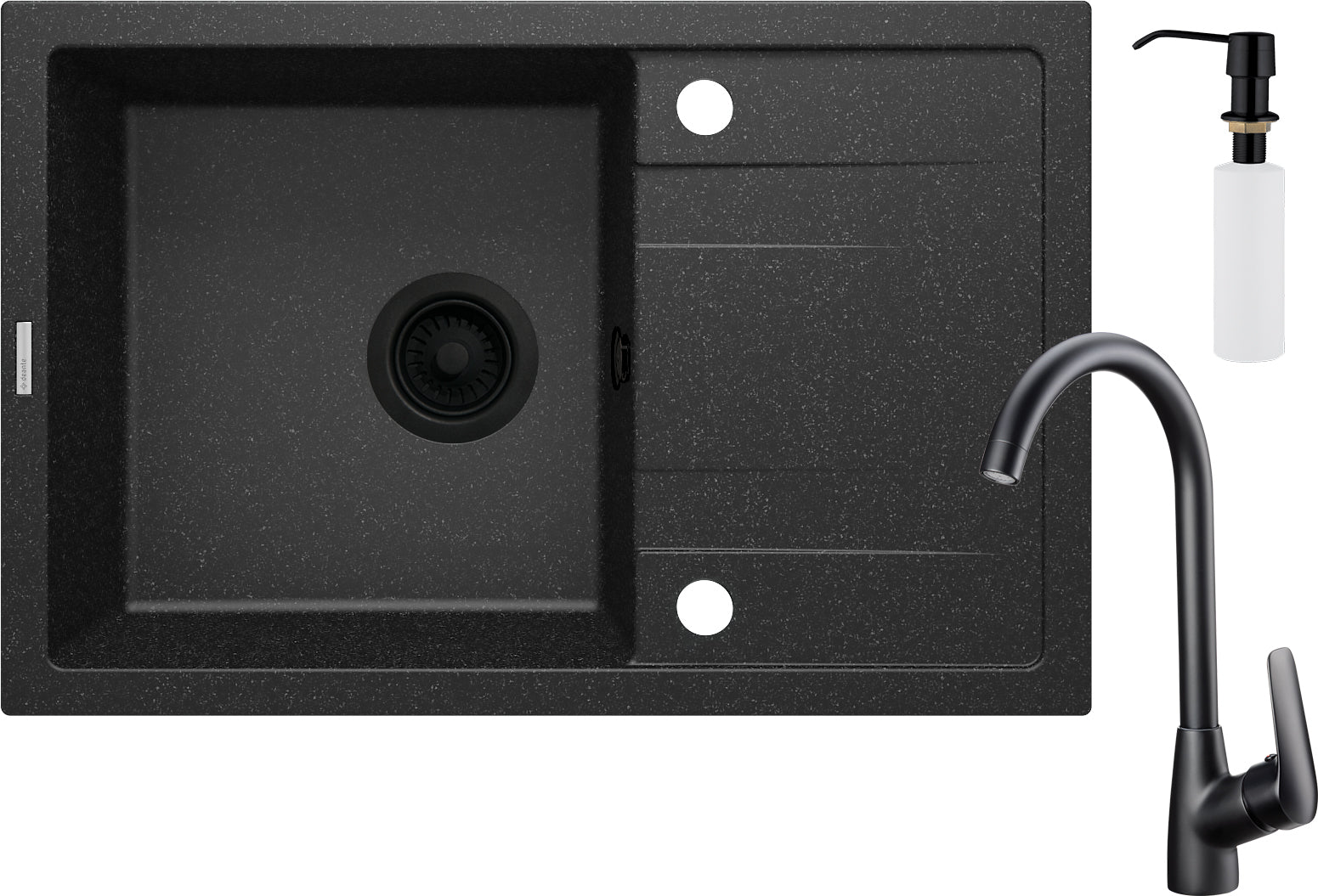 Granite sink with tap, 1-bowl with drainer - with dispenser