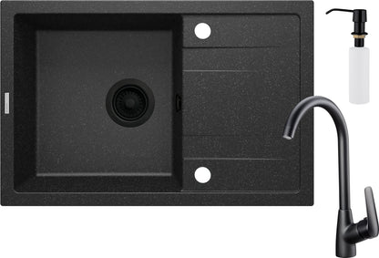 Granite sink with tap, 1-bowl with drainer - with dispenser