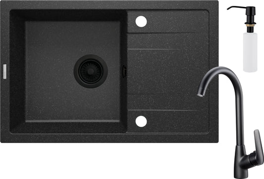 Granite sink with tap, 1-bowl with drainer - with dispenser